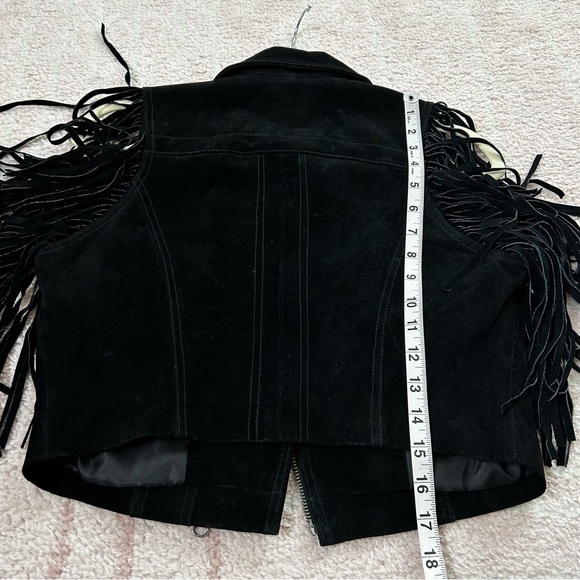 Bebe Black Suede Fringe Moto Western Vest Size Small Asymmetric Zip Bike Week - Picture 10 of 13